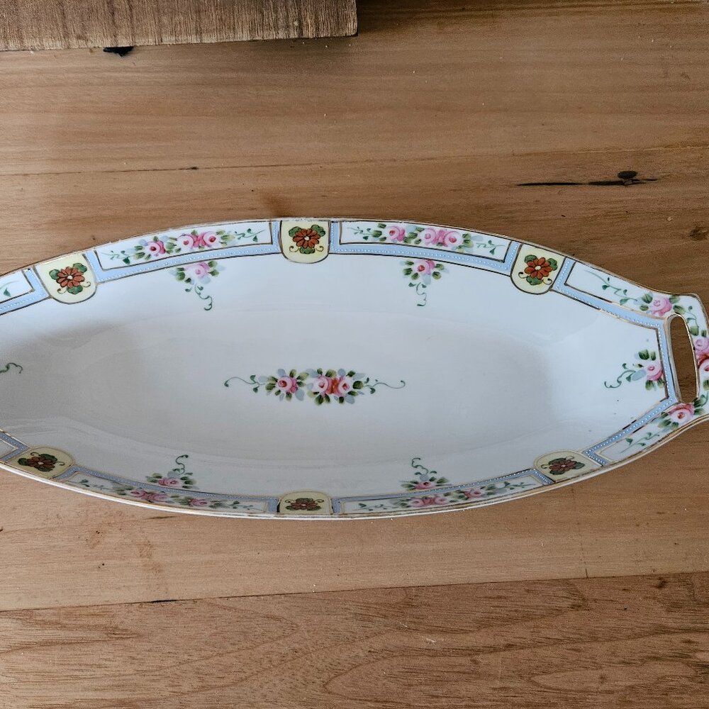antique nippon celery dish hand painted pink roses porcelain floral 1920s